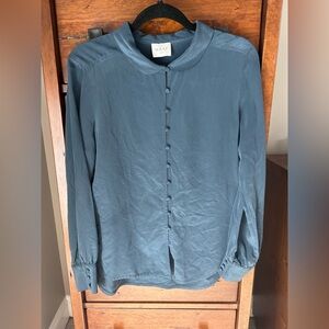 Wrap London Blue Silk Button-Up Blouse (US Size 10)
